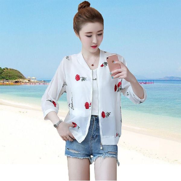 

women's jackets 2021 fashion summer women bomber print jacket casual long sleeve coats female thin loose short sunscreen plue size y467, Black;brown