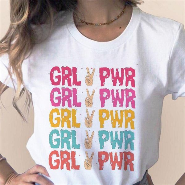 

feminism grl pwr print womens t shirts girl power 90s graphic aesthetic tees female, White