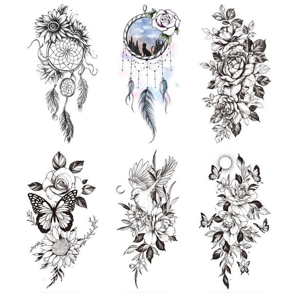 

tattoo paste emmy melanin flower dream catcher half arm 3d simulation set water transfer sticker