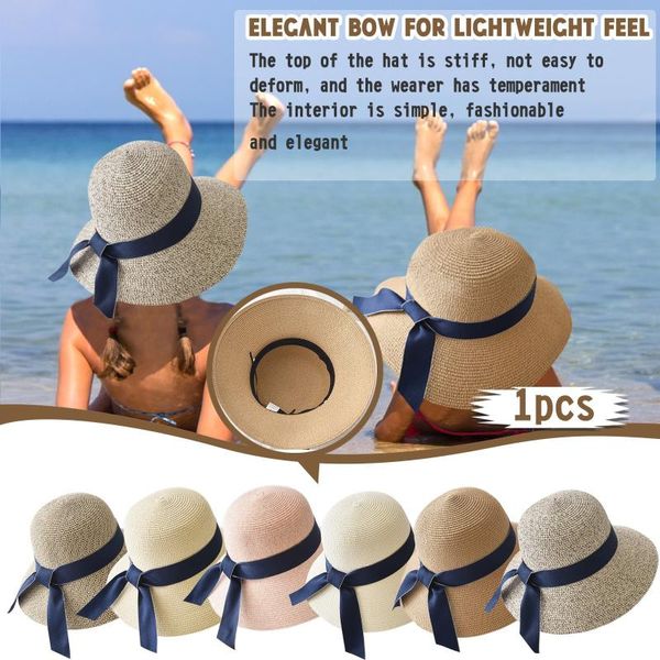 

summer straw hat woman beach sun hats spring and small fresh seaside holiday foldable uv protection big brimmed wide brim, Blue;gray