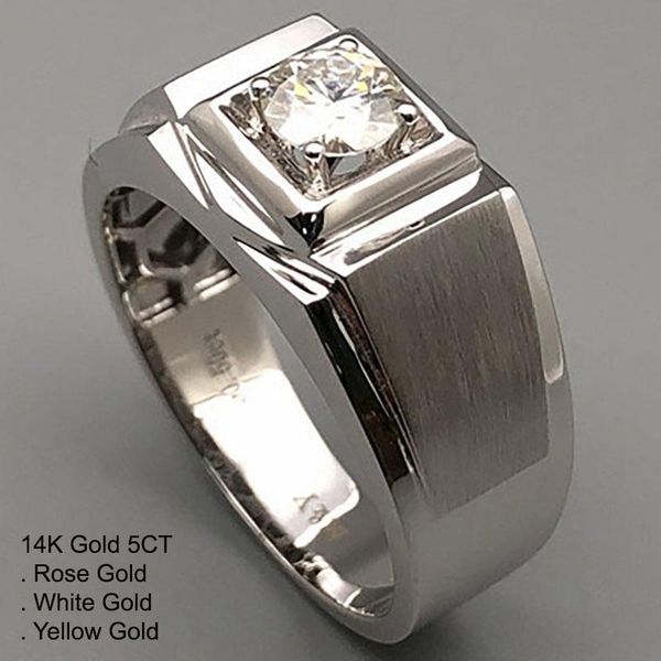 

cluster rings 14k white gold 5 moissanite diamond ring men round classic trendy wedding party engagement anniversary ct d color, Golden;silver