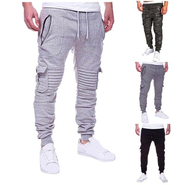 

men's pants self-cultivation tooling casual trousers loose pleated pocket comfortable outdoor travel lace-up, Black