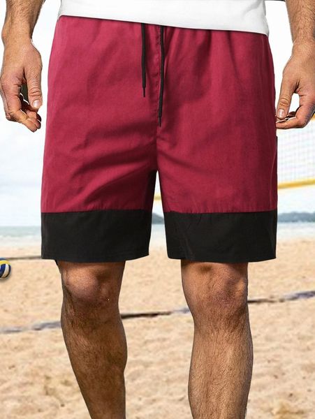 

men contrast panel drawstring waist shorts q1vp#, Black