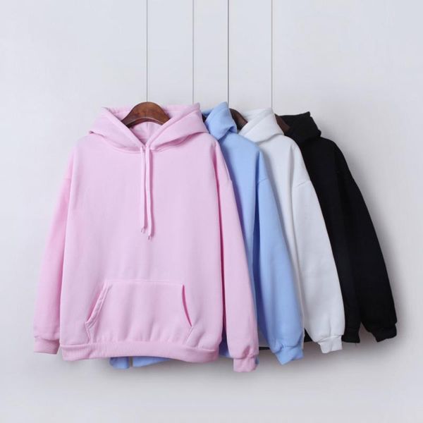 

women's hoodies & sweatshirts social harajuku for girls solid color hooded sweatshirt long-sleeved winter velvet thickening coat, Black