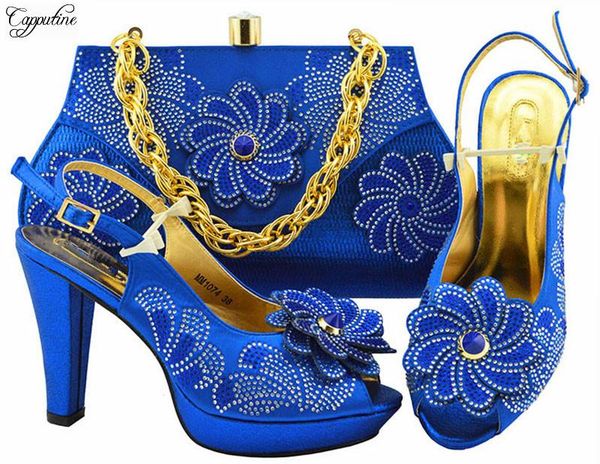 

latest royal blue high heel pump shoes with handbag set for party mm1074 many color dress, Black