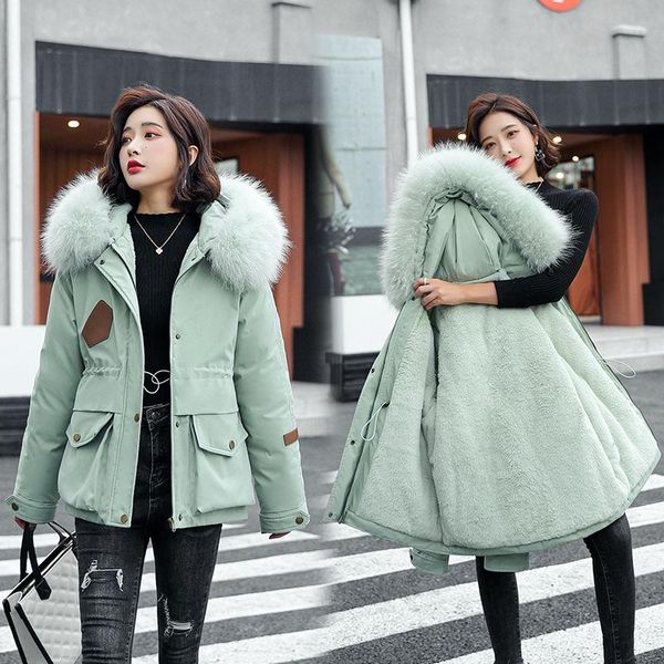 

women's down & parkas woman hooded basic jacket fur collar thick warm parka outerwear casual hoodies coats winter jackets women clothes, Black