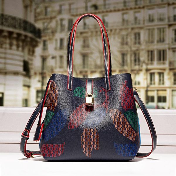 

evening bags 100% genuine leather ch letter printed bucket bag for women large capacity totes single shoulder messenger sac
