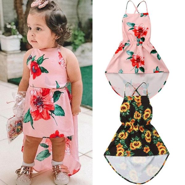 

girl's dresses baby girl fashion floral sunflower printed dress 1-6y toddler kids children summer casual backless party pageant sundres, Red;yellow
