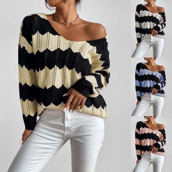 

women's sweaters 2021 fall/winter style casual straight v-neck hollow pullover sweater long-sleeved women, White;black