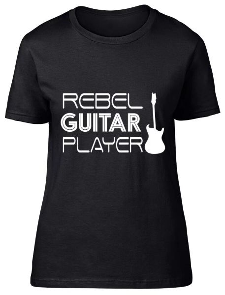 

rebel guitar player ladies womens fitted t-shirt, White;black