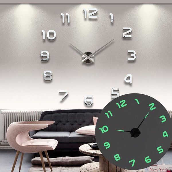

inch luminous wall clocks large clock watch horloge 3d diy acrylic mirror stickers quartz duvar saat klock modern mute