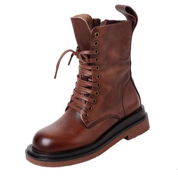 

boots allcowhide boot woman 2021 british wind vintage fashion handsome genuine leather motorcycle female shoes, Black