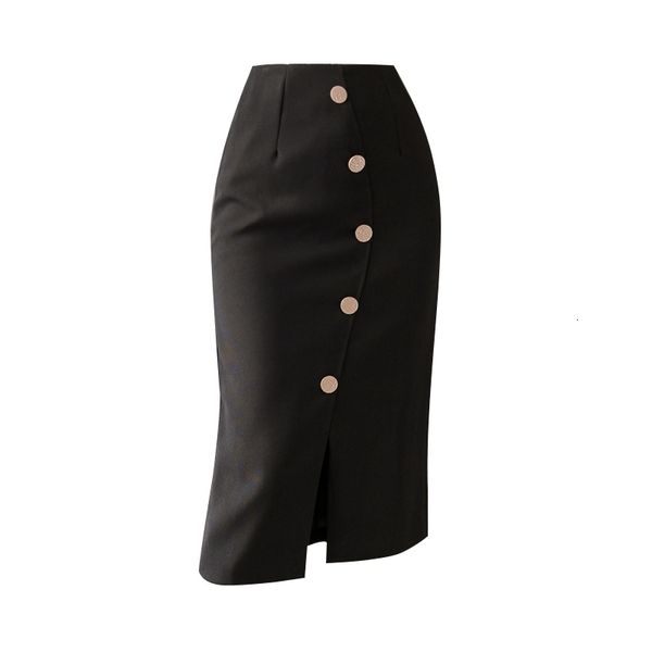 

skirts chic spring and summer women elegant ol buttons split midi skirt ladies slim tight long bottom female, Black