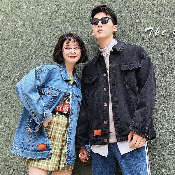 

men's jackets spring and autumn denim jacket casual fashion couple wear cowboys turn-down collar cotton jeans coats, Black;brown