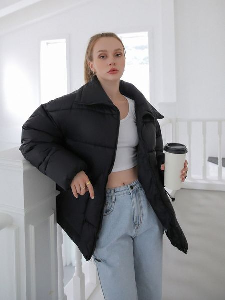 

coldbreak drop shoulder drawstring waist slant pocket puffer coat p25a#, Black