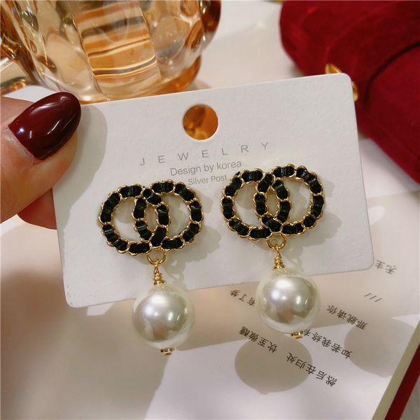 

american screw back french retro black leather wear fragrance pearl earring earrings female silver needle