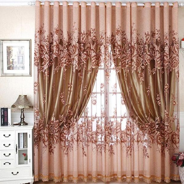 

coffee purple flower jacquard tulle gauze window curtain drape bedroom balcony for living room decor home & drapes