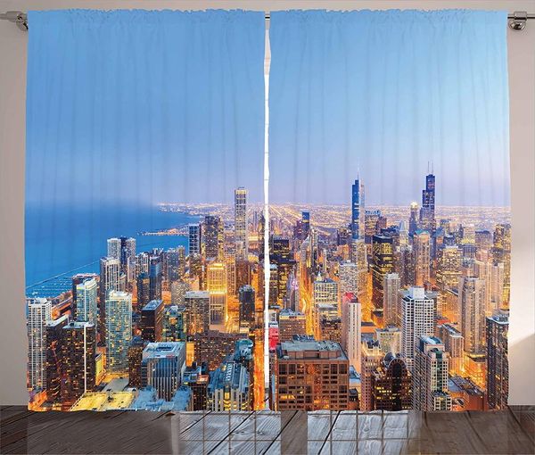 

curtain & drapes chicago skyline curtains for kids room aerial view of town with michigan lake vibrant city panorama evening time window