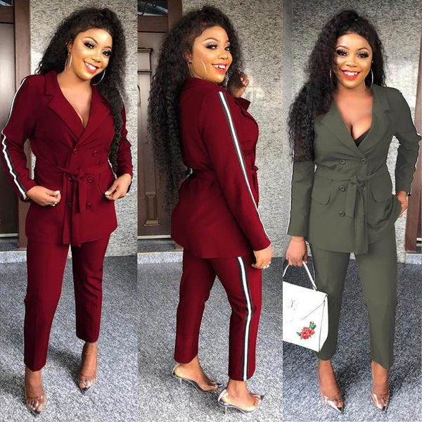 

women's two piece pants runway set cardigan jacket coat long sleeve ribbon formal office lady work tweed suit women winter outfits, White