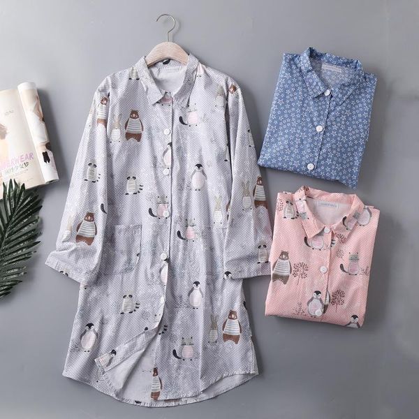 

women's sleepwear spring woven comfortable soft pyama cotton small square neck button nightdress home dress cartoon print robe de chamb, Black;red