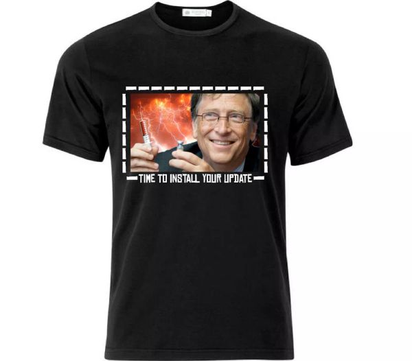 

bill's vaccine update plandemic t shirt black, White;black