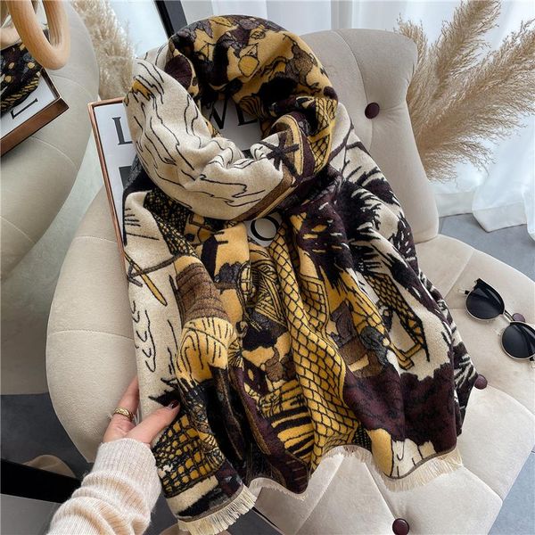 

scarves 2021 design print bufanda retro cashmere warm scarf hijab women luxury thick winter blanket foulard neck headscarf shawl wraps, Blue;gray
