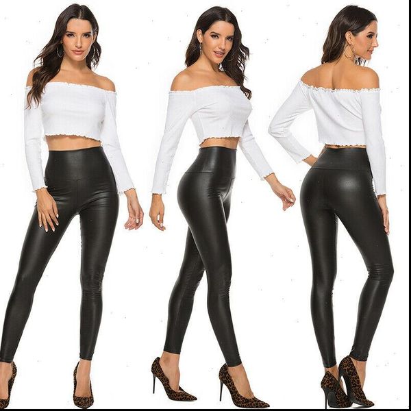 

leather shiny leggings vadim women capri summer high waist black stretchy faux pant mujer ropa, Black;white
