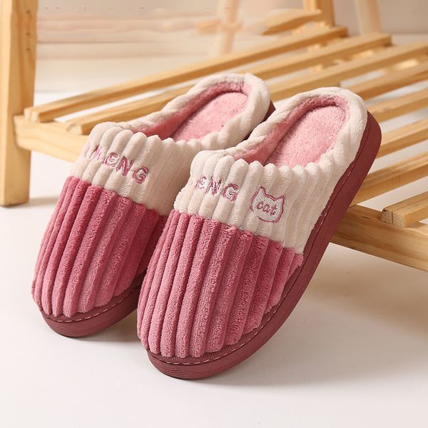 

2022 stripes home slippers women plush bedroom furry winter female slides women soft comfort flat floor slippers zapatilla mujer, Black