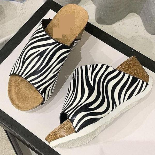 

women sandals fashion zebra print slippers ladies shoes peep toe casual footwear size 36-43 wedges zapatillas mujer casa, Black