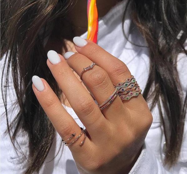 

cluster rings cz snake full finger ring for women micro pave white rainbow cubic zirconia trendy jewelry, Golden;silver