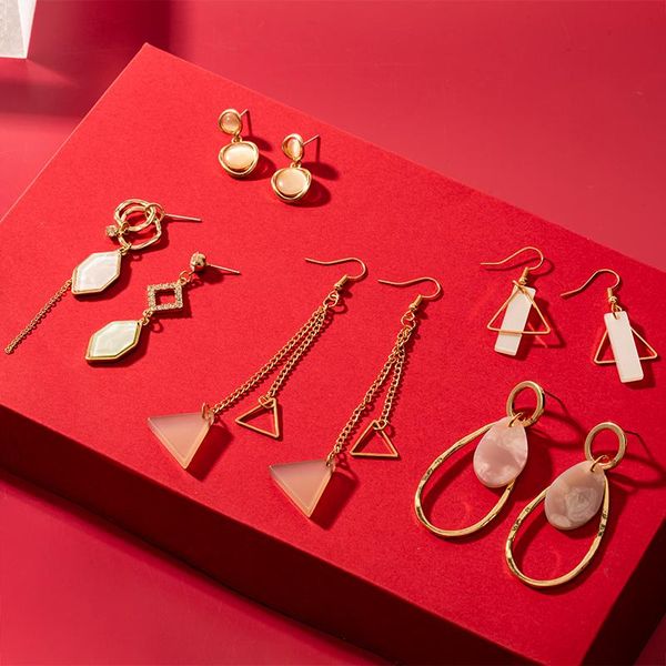 

personality long section hollow out asymmetrical dangle geometric fashion earrings prevent round jewelry & chandelier, Silver