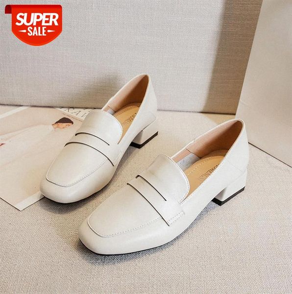

british style small leather shoes women's high-heeled thick heel square toe single outer wear lok fu #eo8k