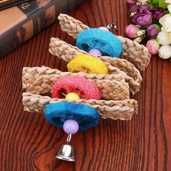 

other bird supplies 1pc pet toy colorful parrot chew grinding ball bell parakeet toys loofah twist safety birds