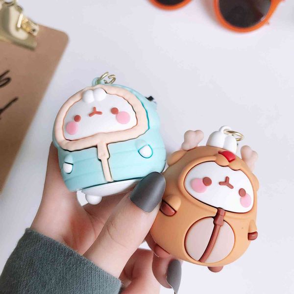 

molang rabbit keychains cartoon cute lovely molang bunny car key chain women bag pendant keyring gifts student lovers charm gift, Silver