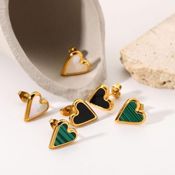 

hoop & huggie zafresh natural stone white shell green malachite black love earrings for women girls wedding jewelry, Golden;silver