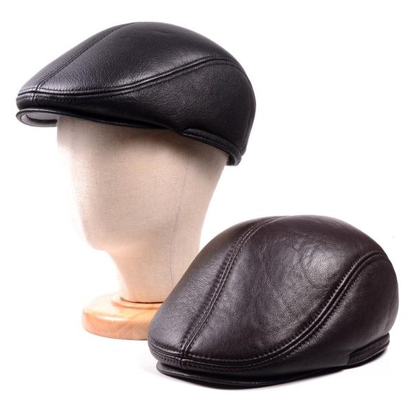 

visors men's winter warm real leather sheep earmuff peaked cap skin army beret golf sboy hats/caps, Blue;gray