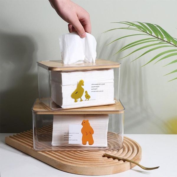 

tissue boxes & napkins clear napkin container cartoon bear pattern pet box w/wood lid minimalist anti-dust holder