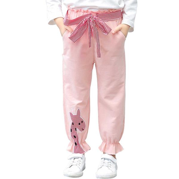 

trousers children ruffle cute cartoon embroidery spring autumn baby girls casual long pants kids clothes sports, Blue