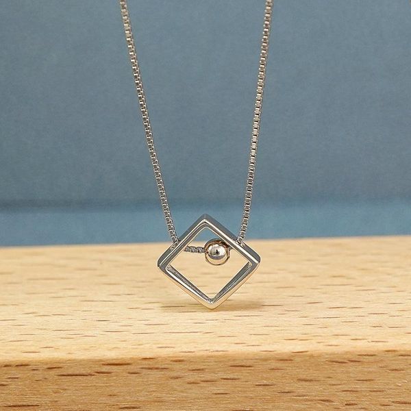 

pendant necklaces s925 sterling silver necklace female personality square round bead geometric clavicle chain jewelry accessories