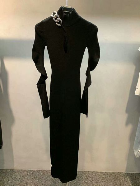 

dress ins selling 2021 chain decoration high neck slim long sleeve mid-length knit m27b, Black;gray