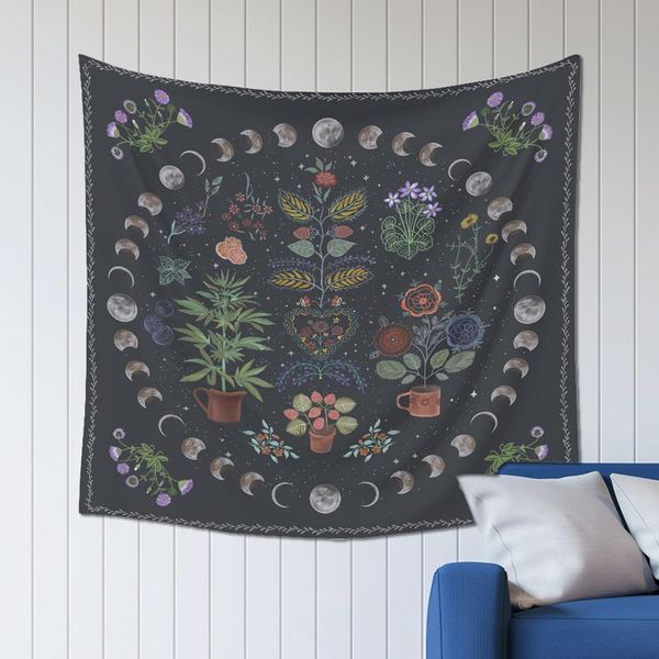 

tapestries moon phase plants ins tarot tapestry background cloth floral dorm wall home decor starry sky carpet drop