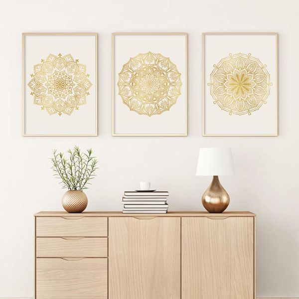 

paintings bohemia mandala floral gold modern poster canvas painting wall art print pictures for living room zen yoga home interior decor
