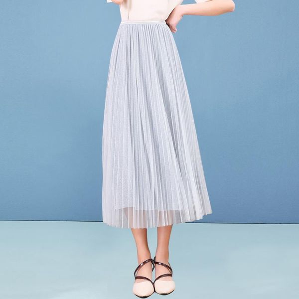 

skirts high waist long pleated skirt women summer black tulle ladies 2021 pink mesh for
