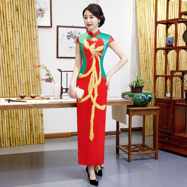 

ethnic clothing plus size 5xl mxai cheongsam vintage chinese style long wedding party evening dress oriental womens elegant qipao vestido, Red