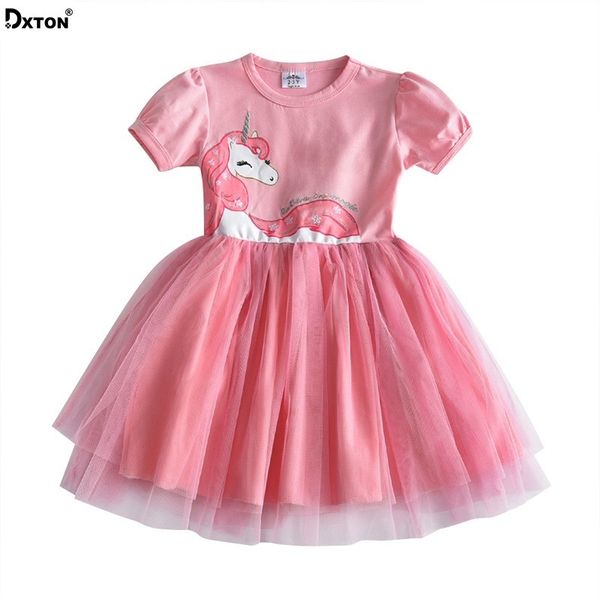 

girl's dxton children kids unicorn vestidos child summer dresses fille robe cartoon princess tutu girls dress sh4570 c0223, Red;yellow