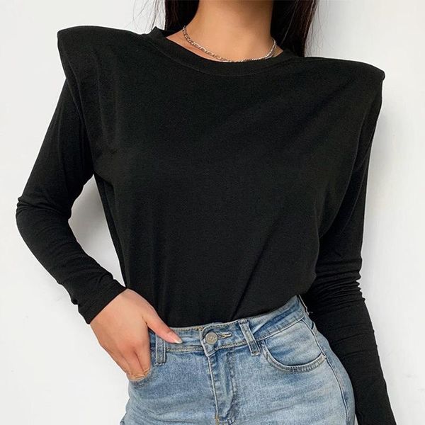 

pad shoulder black women blouse summer autumn lady blouses solid patchwork slim casual o-neck female elegant streetwear ladies women's, White