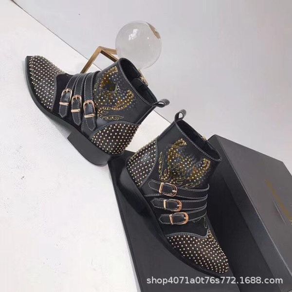 

boots 2021 fashion trend autumn short women's style leather rivet pointed, Black