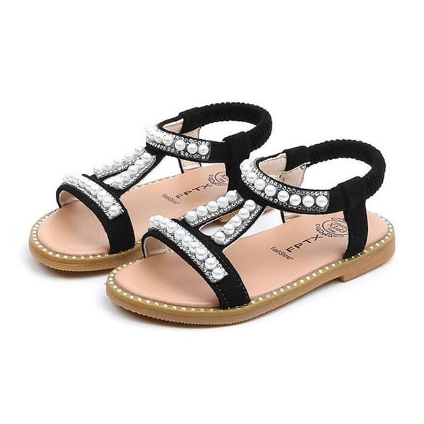 

sandals 1-6 years toddler girl bohemian style summer shoes girls rhinestone beadings open-toe size 21-30, Black;red