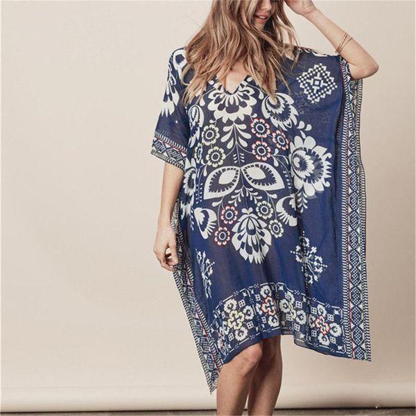 

women's swimwear women chiffon bikini cover up printing beach tunic saida praia beachwear bathing suit summer ups mulher, White;black