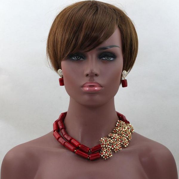 

earrings & necklace charming wine red nigerian party coral beads jewelry set african wedding handmade hx369, Silver
